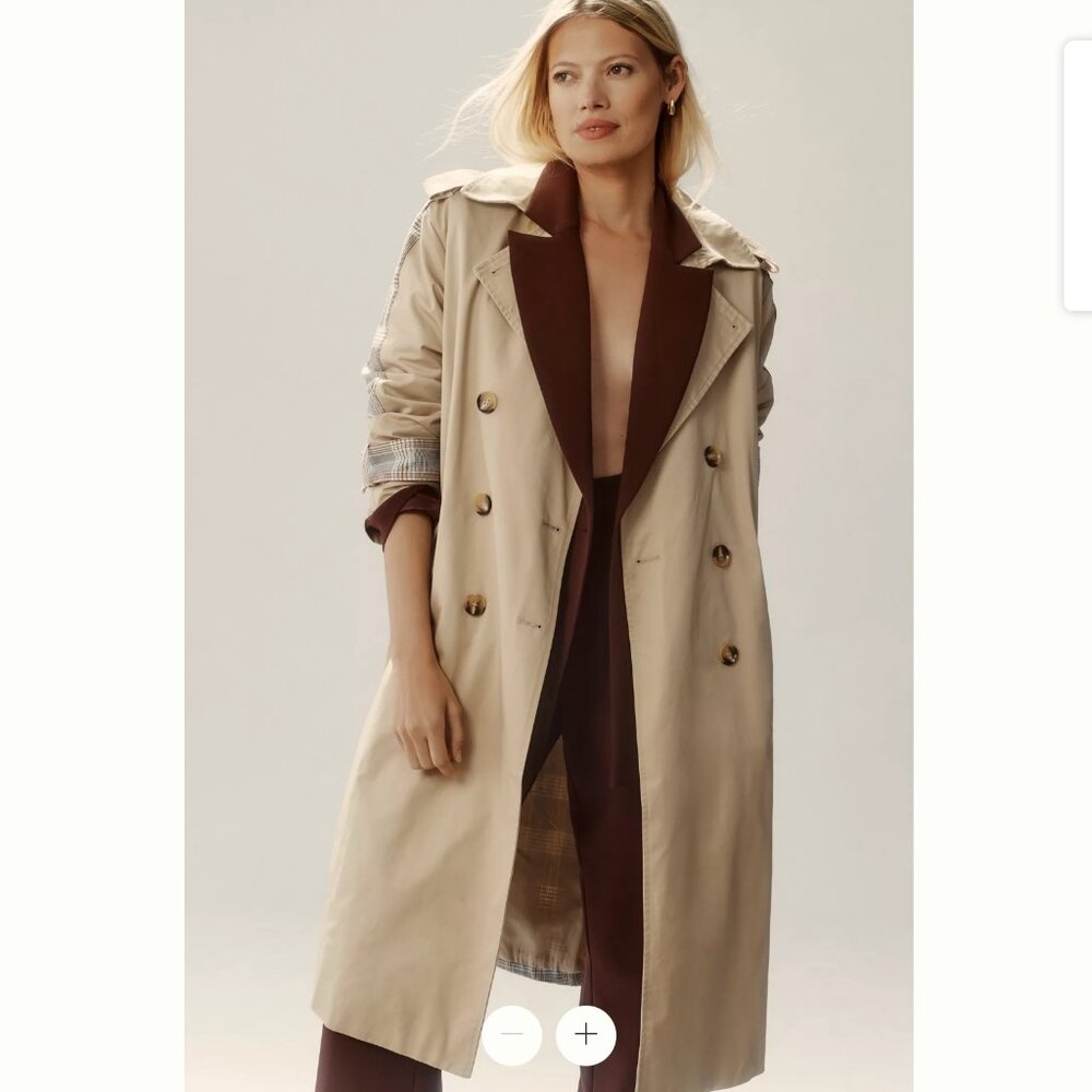 Anthropologie DOLAN Mixed Plaid Trench Coat